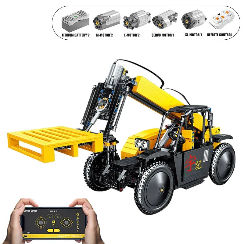 Happy Build MOC Building Block Set: RC APP Motorized Lift Forklift Truck, Model YC22008