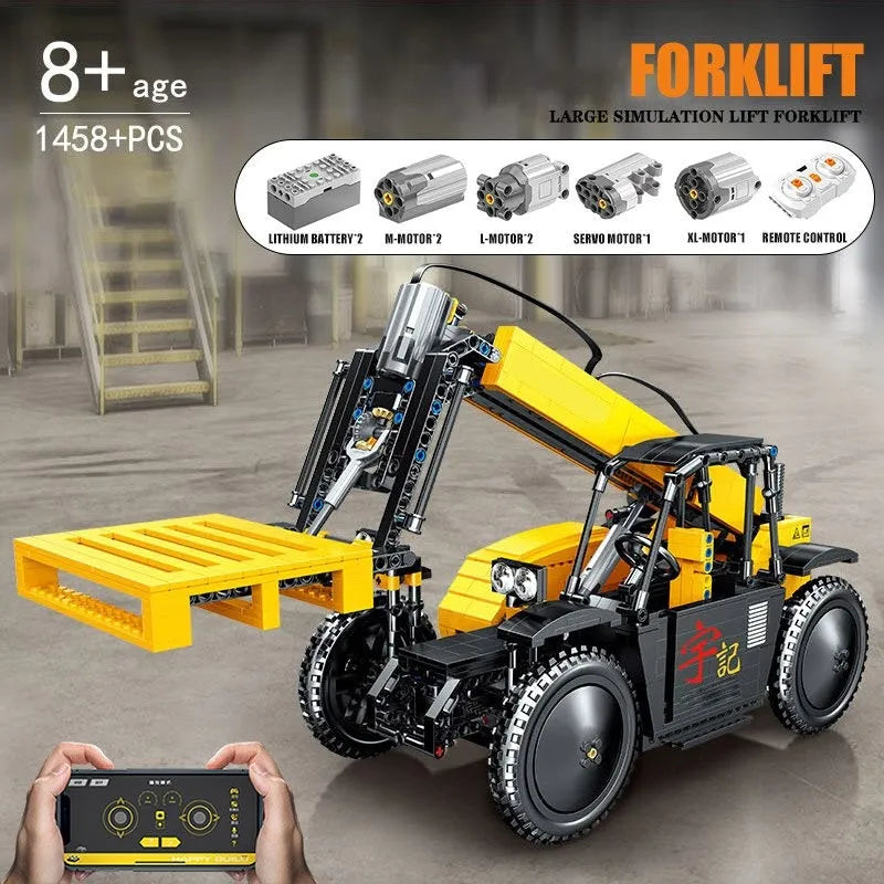 Happy Build MOC Building Block Set: RC APP Motorized Lift Forklift Truck, Model YC22008