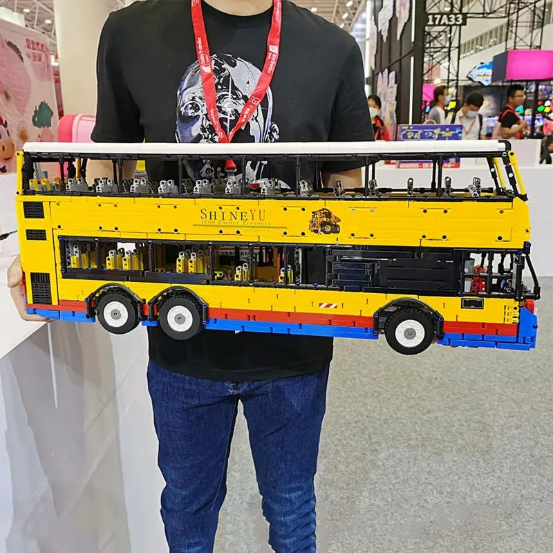 Happy Build MOC Building Block Set: RC Motor Double Decker Bus QC015, Model YCQC015