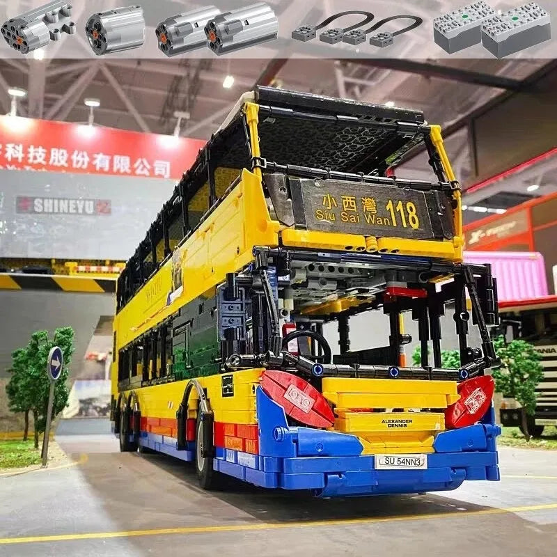 Happy Build MOC Building Block Set: RC Motor Double Decker Bus QC015, Model YCQC015