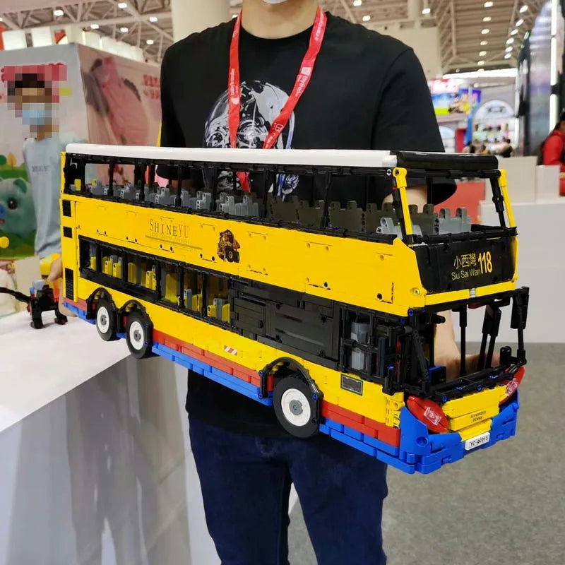 Happy Build MOC Building Block Set: RC Motor Double Decker Bus QC015, Model YCQC015