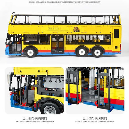 Happy Build MOC Building Block Set: RC Motor Double Decker Bus QC015, Model YCQC015