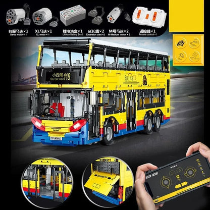 Happy Build MOC Building Block Set: RC Motor Double Decker Bus QC015, Model YCQC015