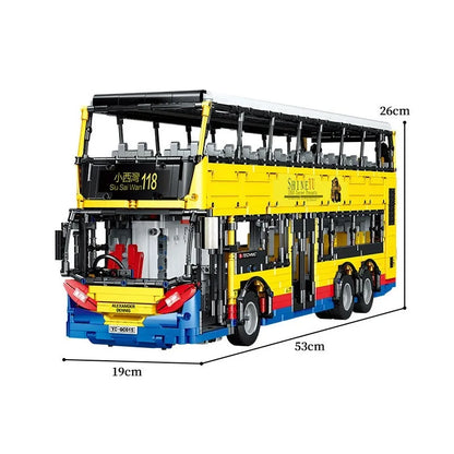 Happy Build MOC Building Block Set: RC Motor Double Decker Bus QC015, Model YCQC015