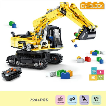 Happy Build MOC Motorized Building Block Set: RC STEM Mini Excavator Truck 33001, Model YC33001
