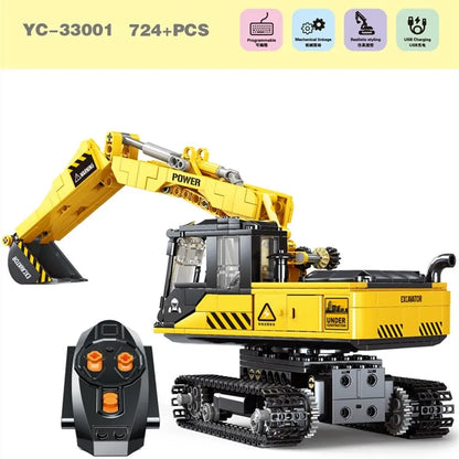 Happy Build MOC Motorized Building Block Set: RC STEM Mini Excavator Truck 33001, Model YC33001
