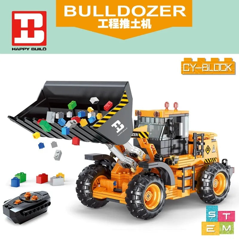 Happy Build Motorized Building Block Set: RC STEM Mini Bulldozer Truck 33002, Model YC33002
