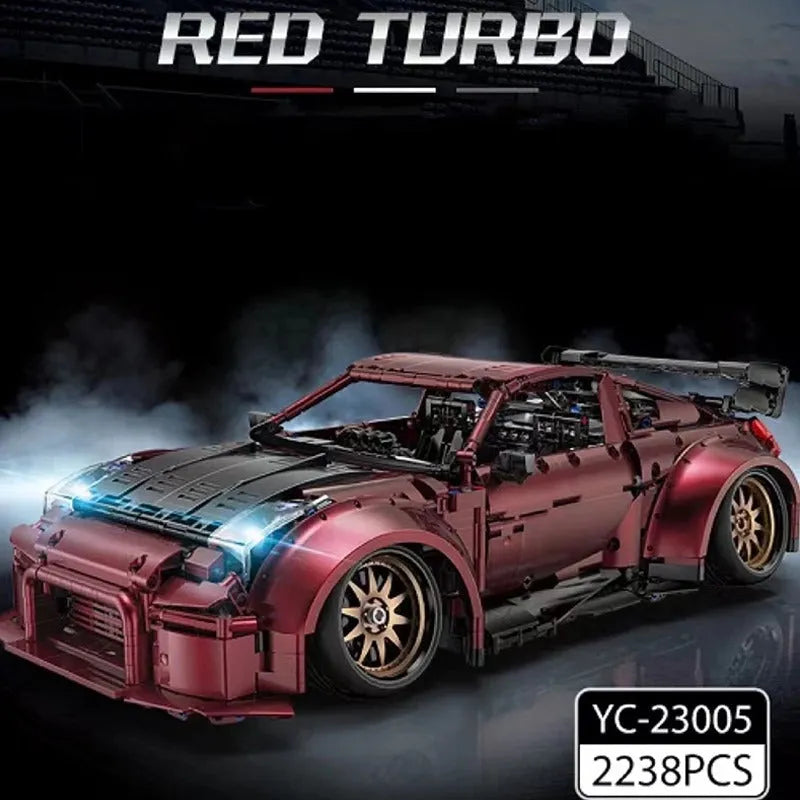 Happy Build MOC Motorized Building Block Set: 23005 Super Red Turbo Racing Car, Model YC23005