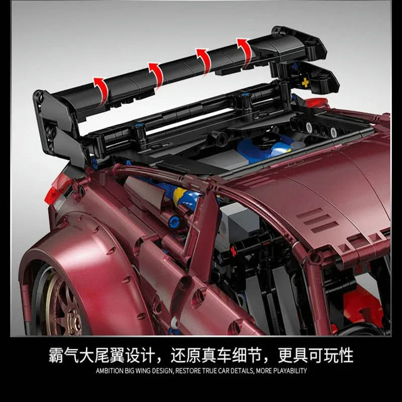 Happy Build MOC Motorized Building Block Set: 23005 Super Red Turbo Racing Car, Model YC23005