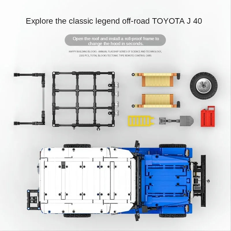 Happy Build MOC Motorized Building Block Set: RC APP Off Road Toyota FJ40 SUV, Model YCQC012PF