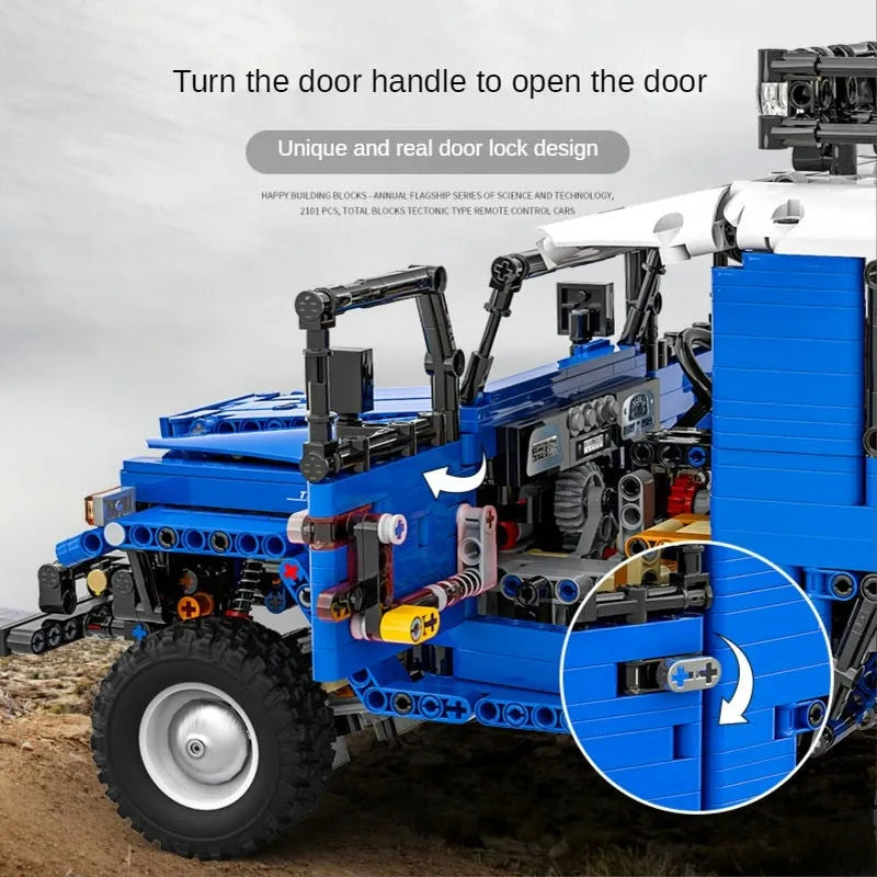 Happy Build MOC Motorized Building Block Set: RC APP Off Road Toyota FJ40 SUV, Model YCQC012PF