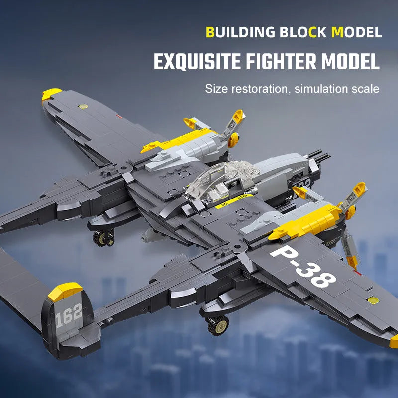 JieStar Building Block Set: WW2 P38 Bomber Aircraft, Model 61046