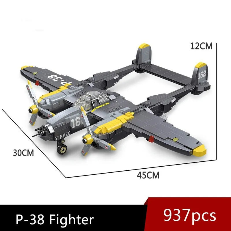JieStar Building Block Set: WW2 P38 Bomber Aircraft, Model 61046
