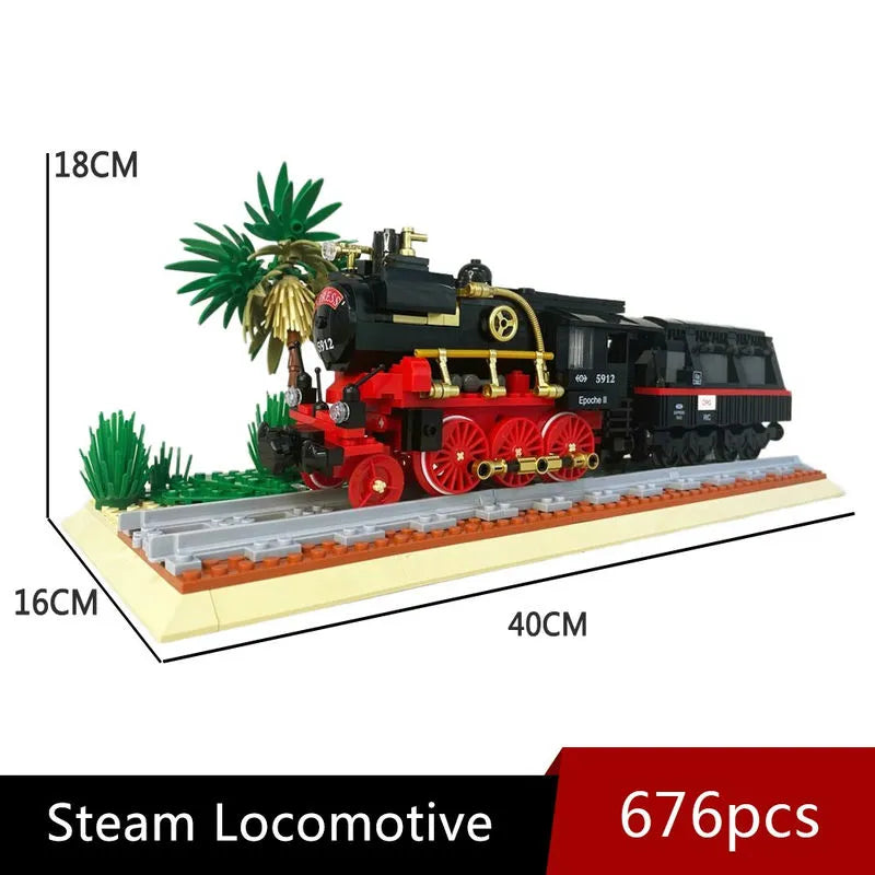 JieStar MOC Building Block Set: Steam Locomotive Train 59008