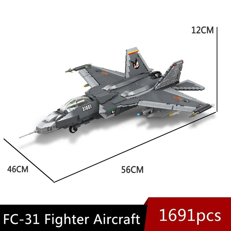JieStar MOC Building Block Set: FC-31 Aircraft Jet Fighter Plane, Model 61051