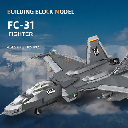 JieStar MOC Building Block Set: FC-31 Aircraft Jet Fighter Plane, Model 61051