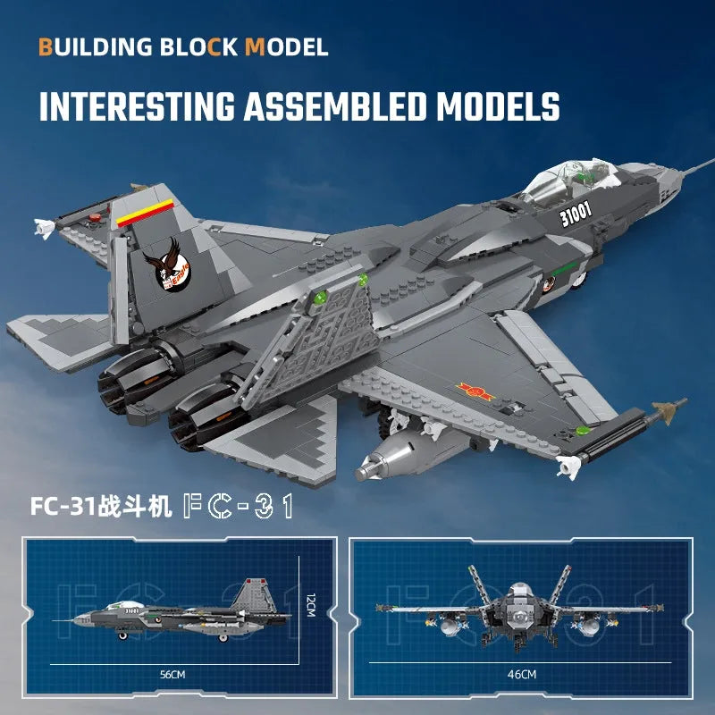 JieStar MOC Building Block Set: FC-31 Aircraft Jet Fighter Plane, Model 61051