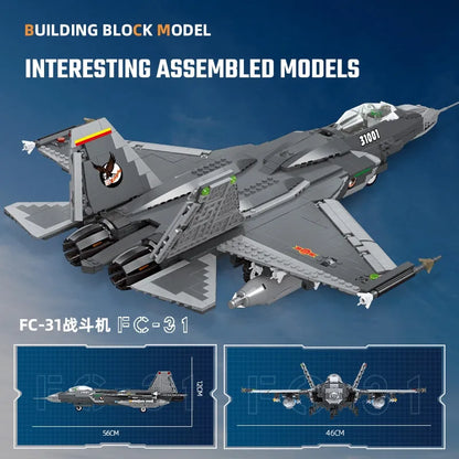 JieStar MOC Building Block Set: FC-31 Aircraft Jet Fighter Plane, Model 61051