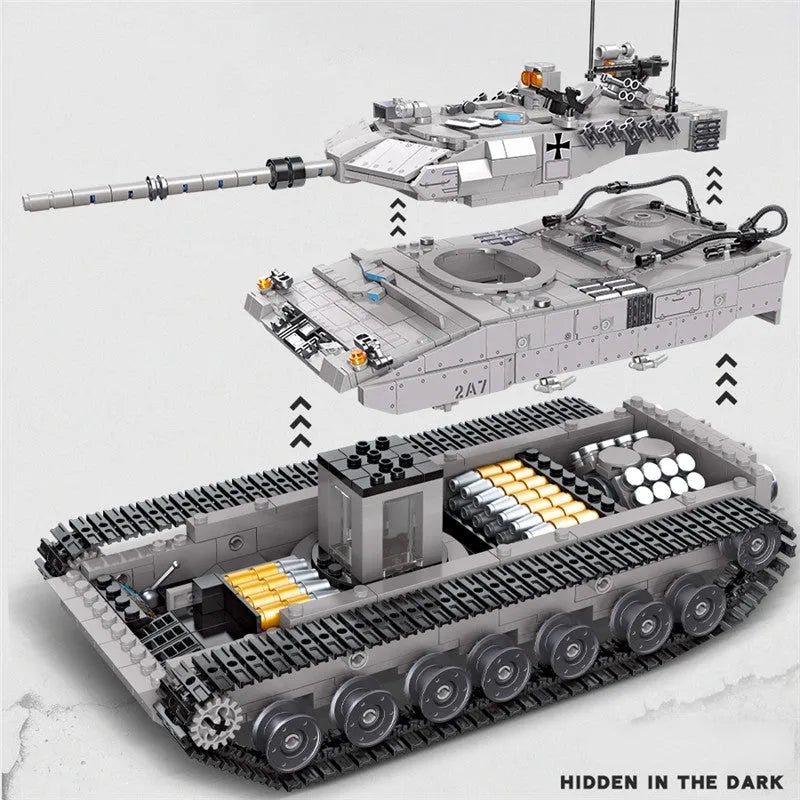 JieStar Motorized Building Block Set: WW2 Leopard 2A7 Main Battle Tank, Model 61036