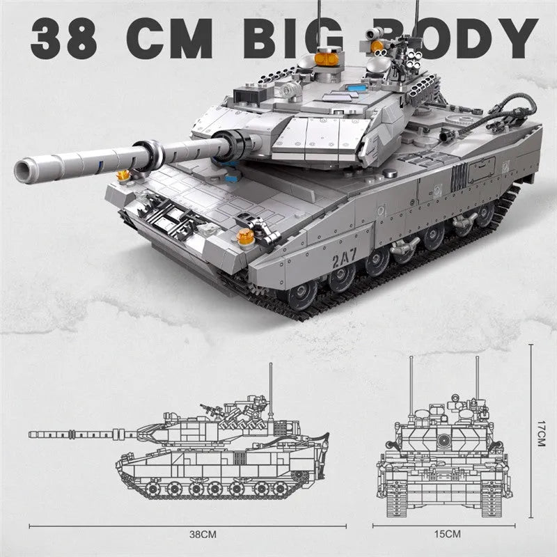 JieStar Motorized Building Block Set: WW2 Leopard 2A7 Main Battle Tank, Model 61036