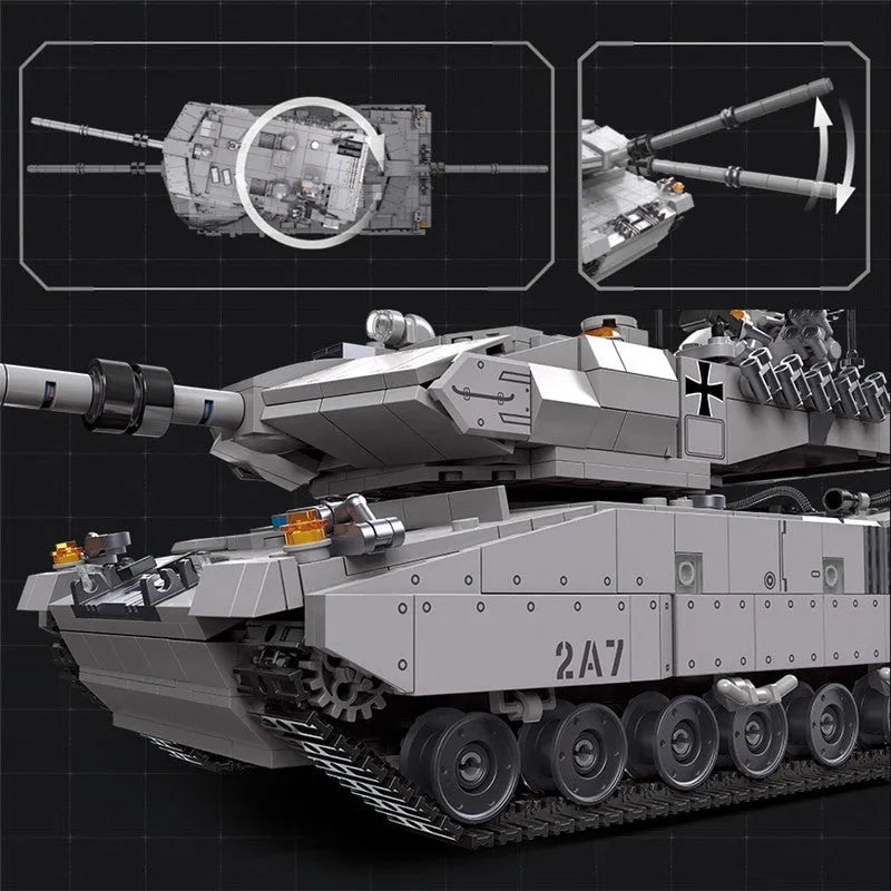 JieStar Motorized Building Block Set: WW2 Leopard 2A7 Main Battle Tank, Model 61036