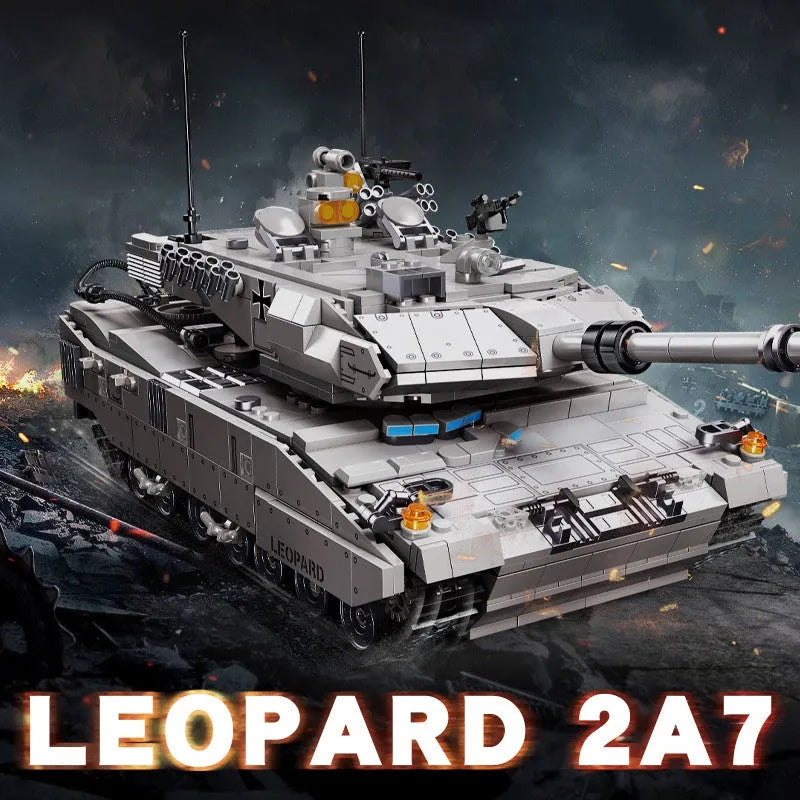 JieStar Motorized Building Block Set: WW2 Leopard 2A7 Main Battle Tank, Model 61036