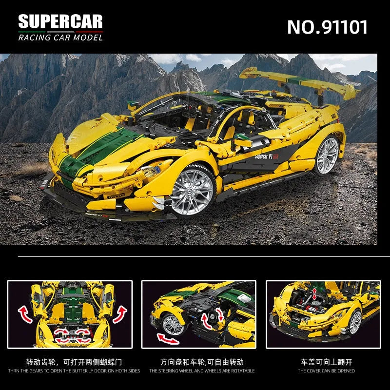 JieStar MOC Motorized Building Block Set: 91101 Super Racing McLaren P1 Sports Car