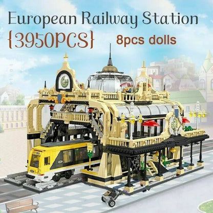 JieStar MOC Building Block Set: Street European Train Station, Model 89104