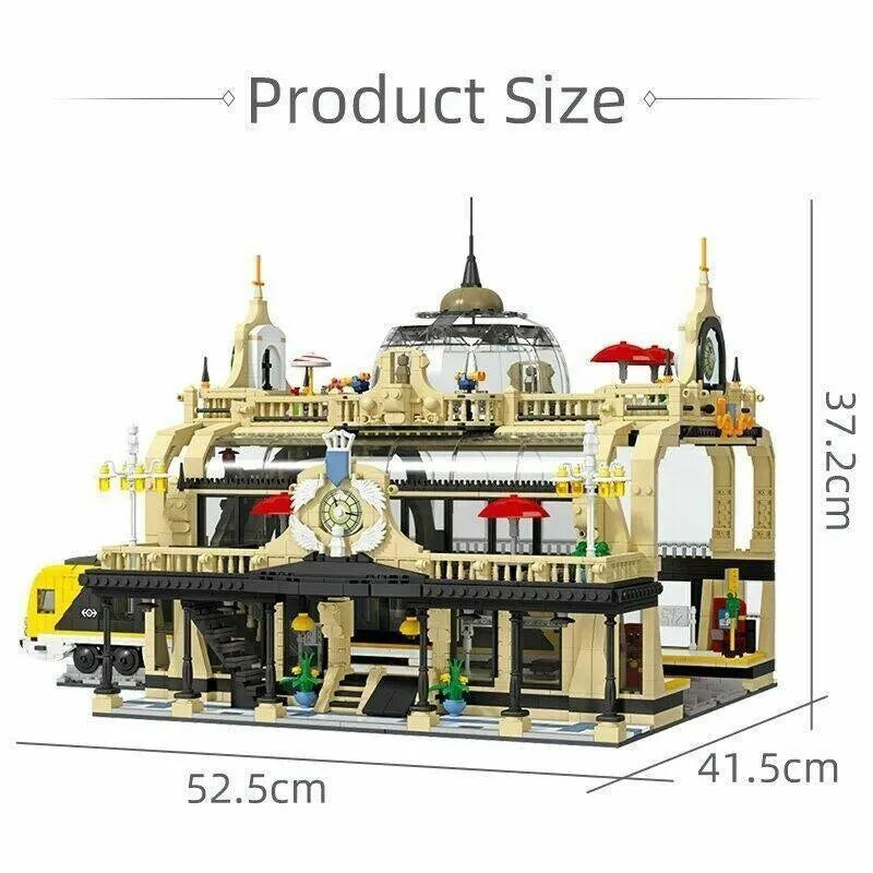 JieStar MOC Building Block Set: Street European Train Station, Model 89104