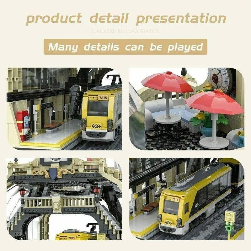 JieStar MOC Building Block Set: Street European Train Station, Model 89104