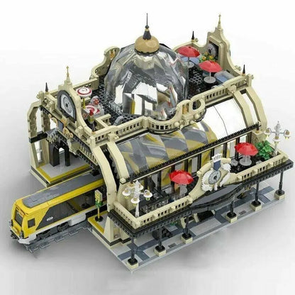 JieStar MOC Building Block Set: Street European Train Station, Model 89104