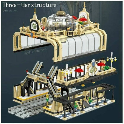 JieStar MOC Building Block Set: Street European Train Station, Model 89104