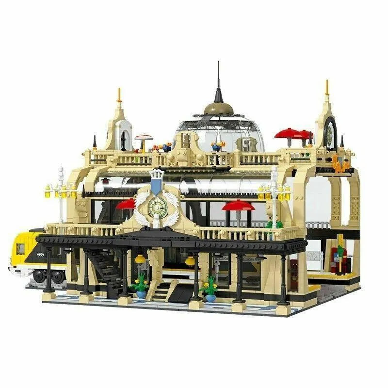 JieStar MOC Building Block Set: Street European Train Station, Model 89104