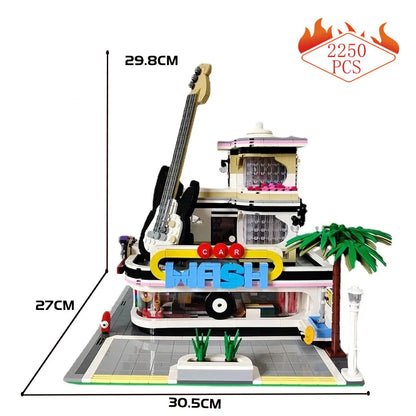 JieStar MOC Building Block Set: Car Wash Music Shop Concert, Model 89105