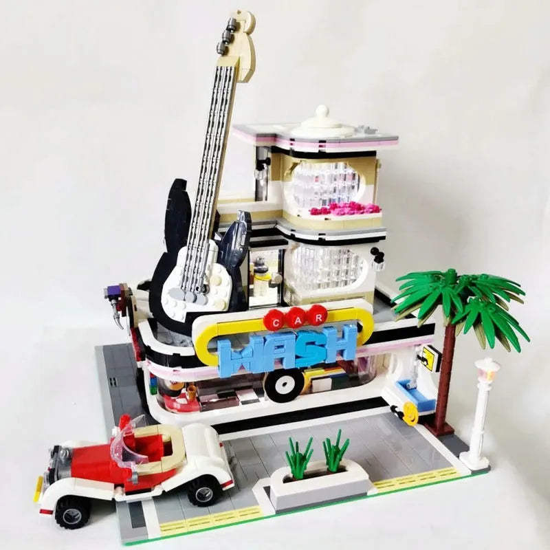 JieStar MOC Building Block Set: Car Wash Music Shop Concert, Model 89105