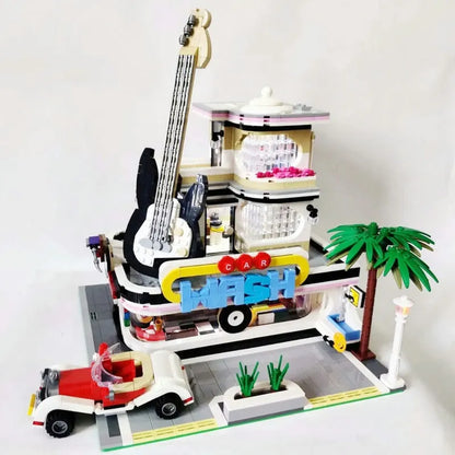 JieStar MOC Building Block Set: Car Wash Music Shop Concert, Model 89105