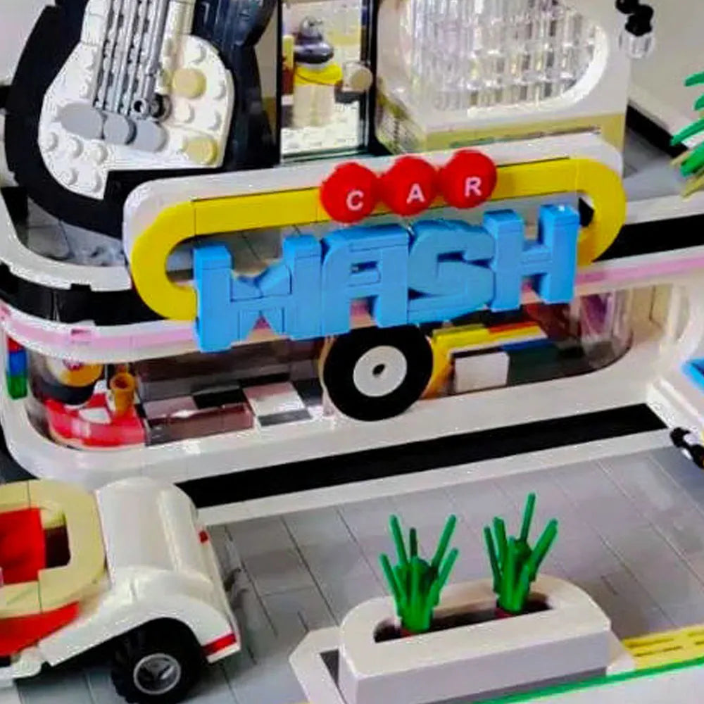 JieStar MOC Building Block Set: Car Wash Music Shop Concert, Model 89105