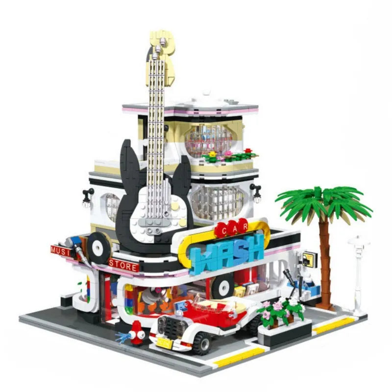 JieStar MOC Building Block Set: Car Wash Music Shop Concert, Model 89105