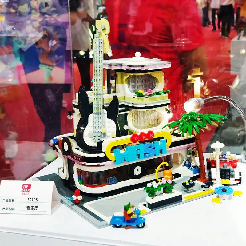 JieStar MOC Building Block Set: Car Wash Music Shop Concert, Model 89105