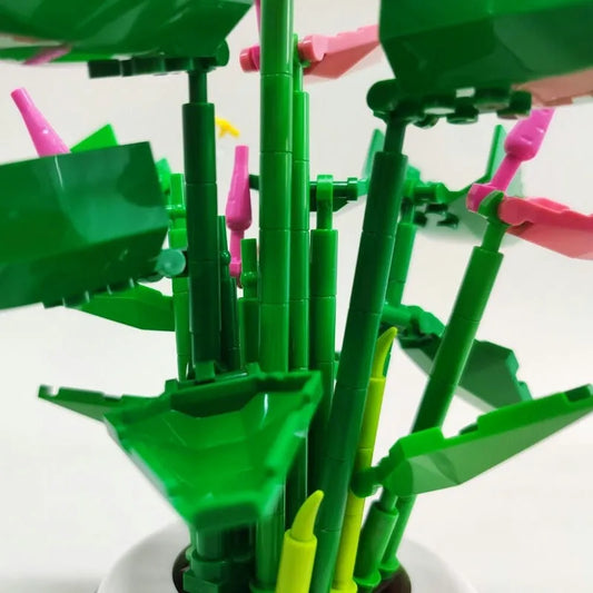 JieStar MOC Building Block Set: Idea Potted Palm Pink Plants, Model 92361