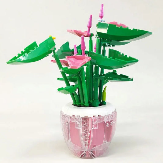 JieStar MOC Building Block Set: Idea Potted Palm Pink Plants, Model 92361