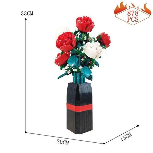 JieStar MOC Building Block Set: Idea Potted Rose Flower Plant, Model 92365