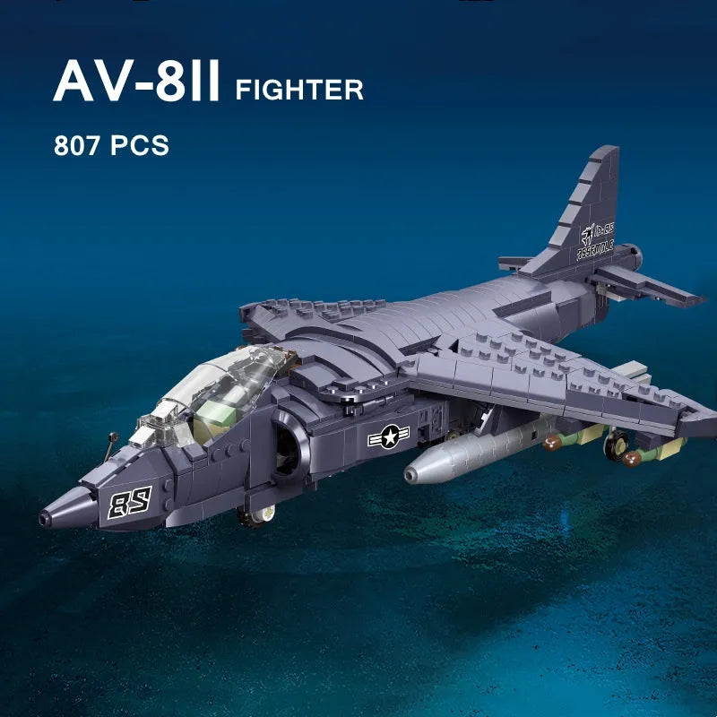 JieStar MOC Building Block Set: WW2 AV-8II Harrier Attack Aircraft Plane, Model 61052