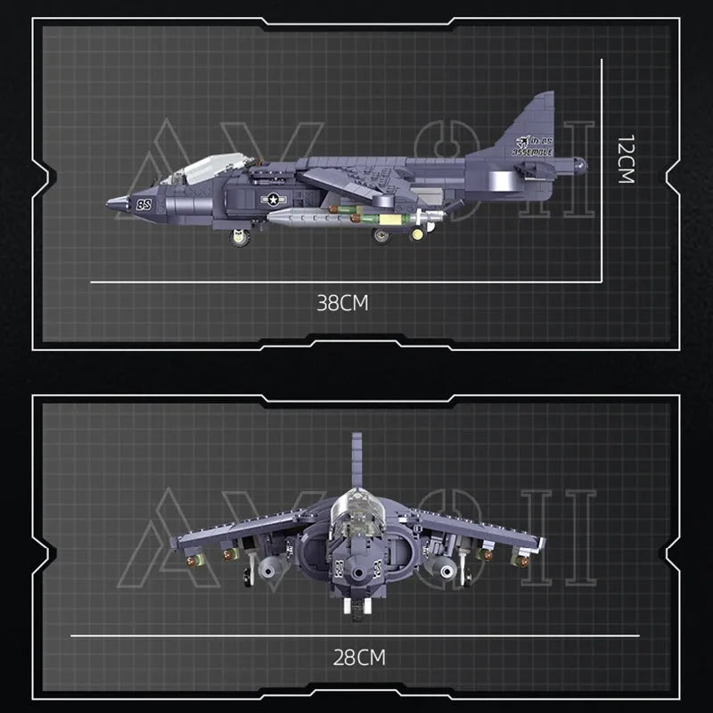 JieStar MOC Building Block Set: WW2 AV-8II Harrier Attack Aircraft Plane, Model 61052
