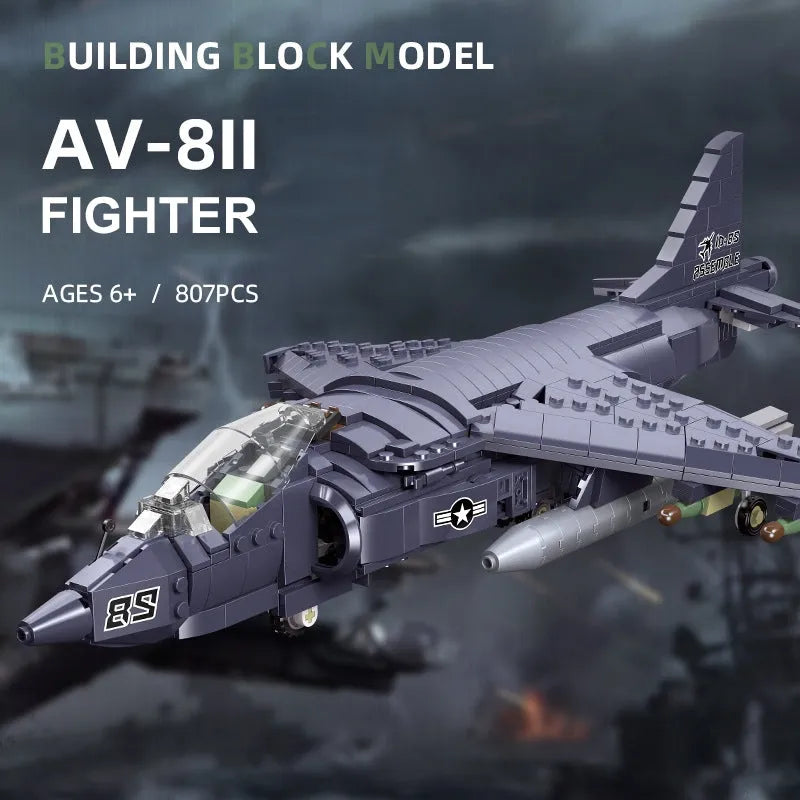 JieStar MOC Building Block Set: WW2 AV-8II Harrier Attack Aircraft Plane, Model 61052
