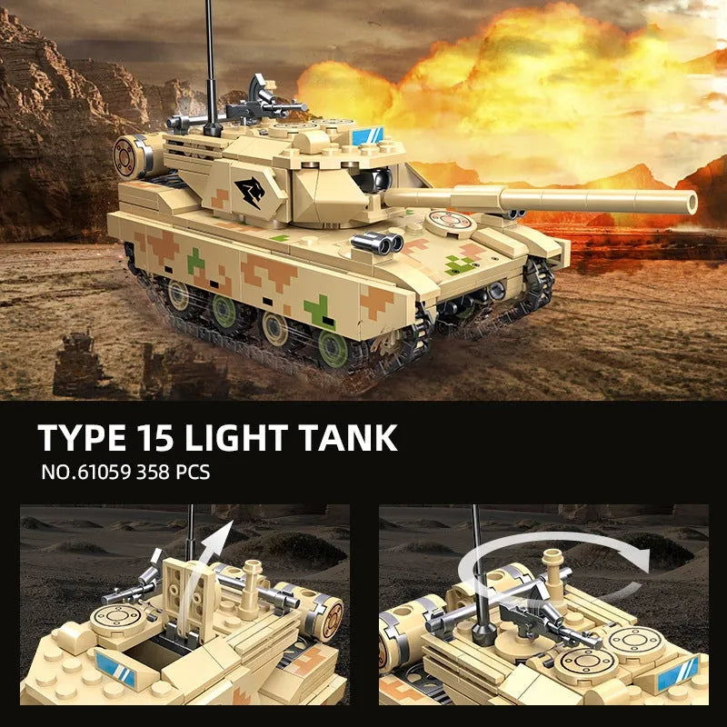 JieStar MOC Building Block Set: WW2 Type 15 Light Tank 61059, Model JS61059