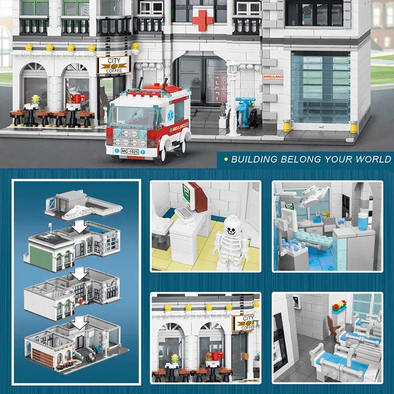 JieStar MOC Building Block Set: Street Expert Creator City Hospital 89135