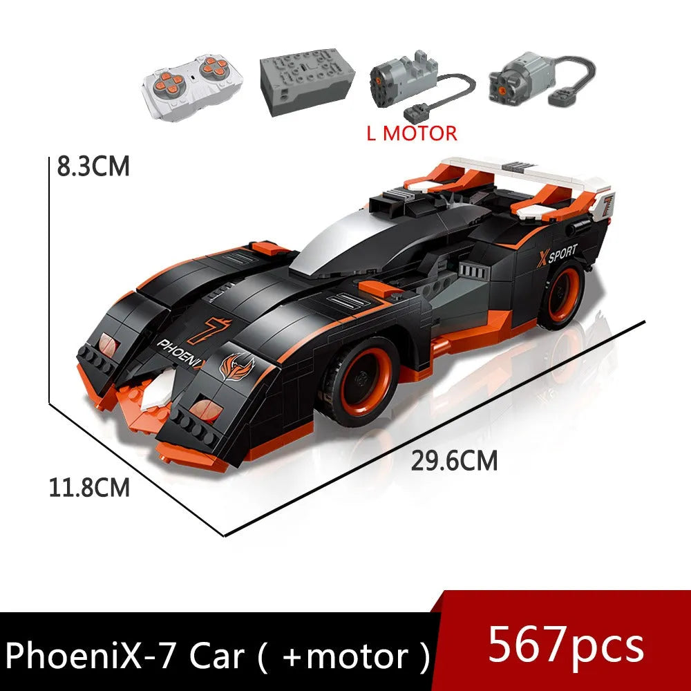 JieStar MOC Building Block Set: Motorized MOC Phoneix-7 Racing Car, Model 92012