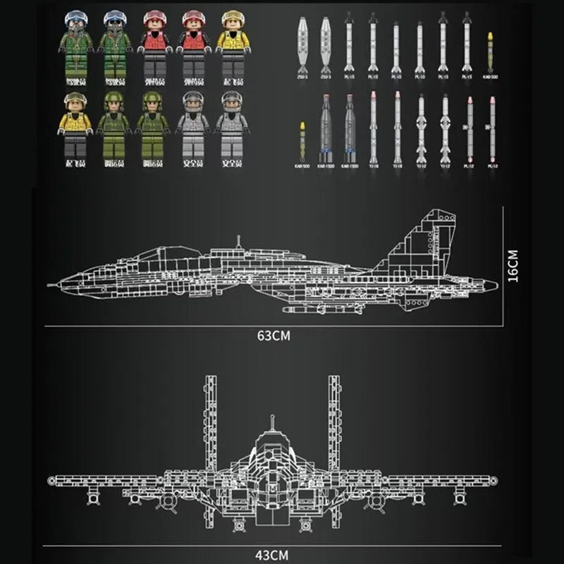 JuHang Building Block Set: Aircraft J-15 Flying Shark Fighter Jet, Model 88006