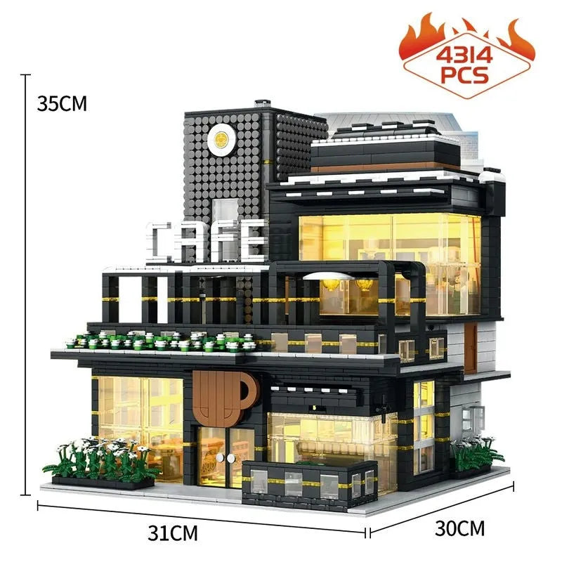 JuHang MOC Building Block Set: Corner Coffee Shop, Model 86007